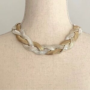 80s Monet Braided Necklace Vintage Serpentine Liquid Link GoldSilver Tone 18.5"